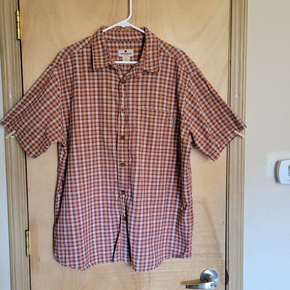 Woolrich XL Plaid Shirt Orange Cream Red
